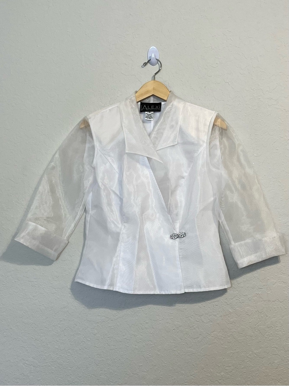 Alex Evenings White Sheer Organza Jacket Rhinestone Clasp M Y2K Mother of Bride